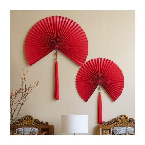 Wall ornaments Chinese wind paper folding fan, living room background wall soft ornaments, Chinese fan pendant, free shipping