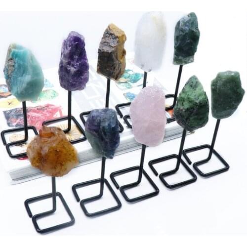 Raw Rock Mineral Quartz Stone Tree Charm Home Decor Ornaments Natural Amethysts Amazonite Pink Crystal Fengshui Quartz Bead