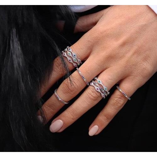 2019 HOT sale silver color turkish evil eyes women rings paved green blue red CZ delicate cheapest girls fine jewelry party gift