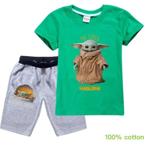 Girl Boys Short Sleeve Cartoon Me Contro Te T-shirt Tops+Shorts Pajamas Set Boys Christmas Clothes Star Wars Baby Yoda