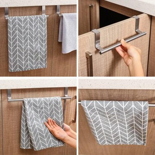 Towel Hanger Bathroom Towel Holder Stand Stainless Steel Towels Rack Bar Kitchen Cabinet Door Hanging Organizer Shelf