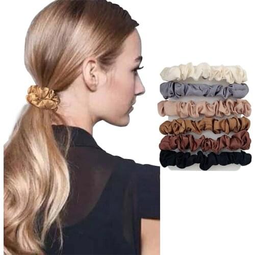 6 PCS/Pack Coffee Ribbon Elastic Hair Bands For Women Girls Tie Gum Scrunchies Ponytail Holder Rubber Bands Hair Accessories