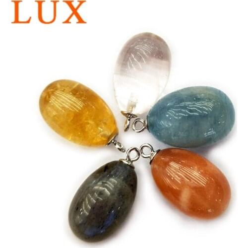 LUX natural tiny gem stone pendant 925 sterling silvers cap charms oval egg shape citrines quartzs amazonite stone labradorites
