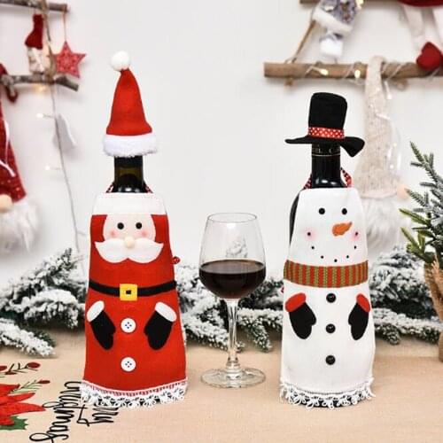Christmas Wine Bottle Cover Bag Velvet Apron With Cap Red Wine Bottle Cover Home Christmas Decorations