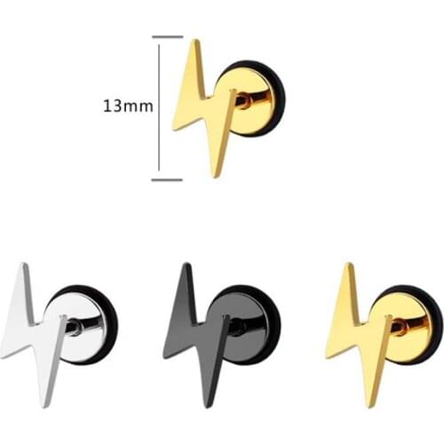 2 pcs Lightning Stainless Steel Studs earrings unusual Men Women septum Punk piercing Fulmination Gold Rock Earrings ear plugs