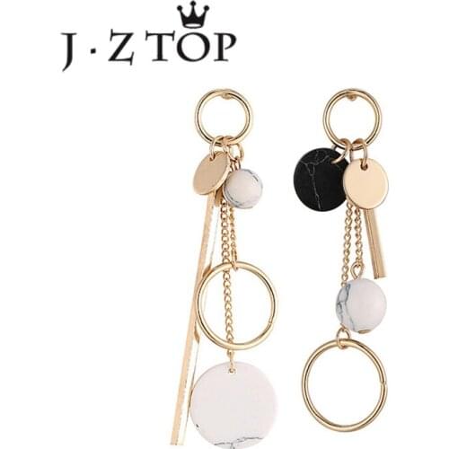 JZTOP Geometric Tassel Stud Earrings Imitation Marble Round Asymmetric Earrings For Woman Fashion Boucle D'oreille Jewelry