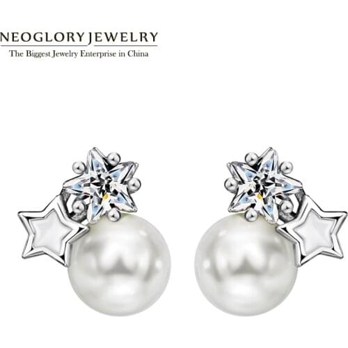 Neoglory AAA Zircon Fashion Jewelry Simulated Pearl Star Allergy Free Needle Stud Earrings for Women 2020 New Christmas Gifts