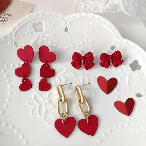 Fashion Korean Style Lovely Heart Clip Earrings Brincos Vintage Red Heart Without Piercing Ear Clips For Women Girl Gift Jewelry