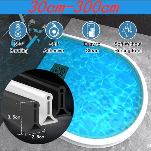 35mm high Silicone Bathroom Floor Shower Barrier Water Stopper Bending Kitchen Toilet Shower Dam Non-slip Dry and Wet Separation
