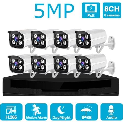 H.265 8CH 5MP POE NVR CCTV Security Surveillance System Kit Outdoor 1080p Waterproof P2P HDD Onvif Home Audio Video IP Camera