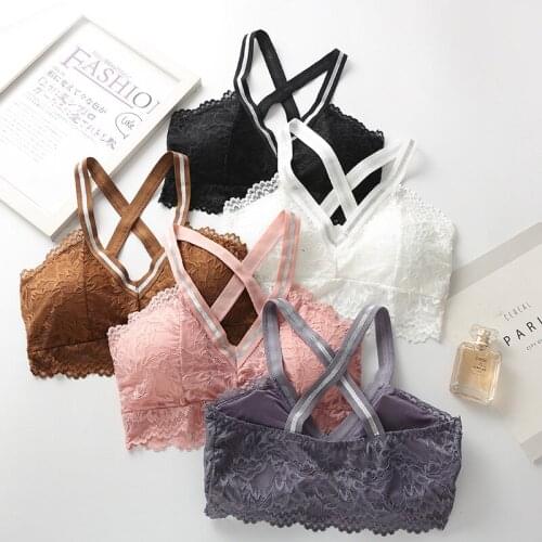 Sitonjwly V-neck Bralette Lace Bra Womens Underwear Push up Bra Sexy Lingerie Female Brassiere Padded Wireless Vest Bras
