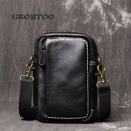 GROJITOO New mens leather shoulder bag head layer oil leather messenger bag travel large capacity mobile phone bag for man
