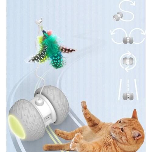 Smart Interactive Cat Toy Lrregular Rotating Mode Toy Cats Funny Pet Game Electronic Cat Toy LED Light Feather Toys Kitty Balls