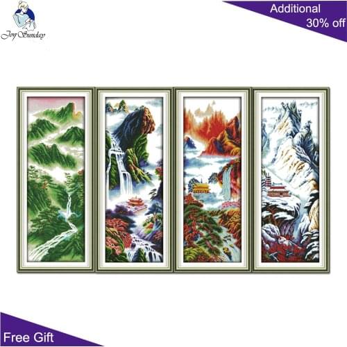 Your Gift Four Season Mountain Needlework F897F898F899F900 Spring Summer Summer Winter Mountain Embroidery DIY Cross Stitch kits