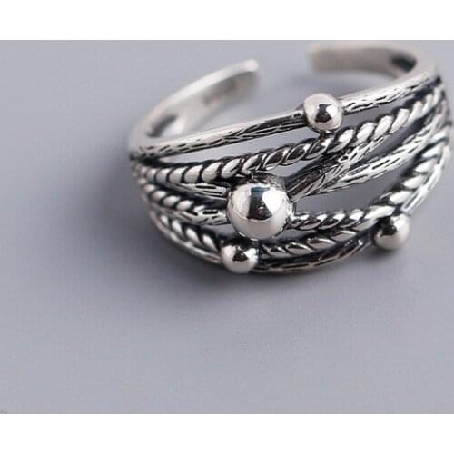Vintage 925 sterling silver rings for women,multi-layer irregular beads twist ring,Adjustable opening size,party gift jewelry