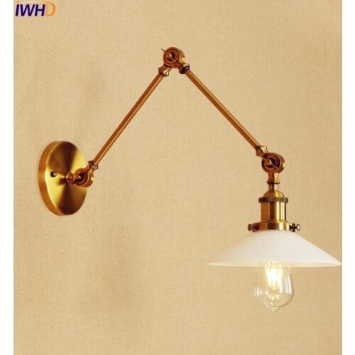 IWHD White Glass Vintage Wall Lamp Lighting Edison Retro Style Loft Industrial Wall Sconce Adjustable Swing Long Arm Light