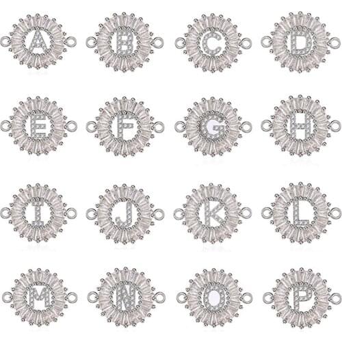 Juya DIY Jewelry Findings Cubic Zirconia 26 Alphabet Letter Charm Connector Accessories For Women Men Handmade Jewelry Making