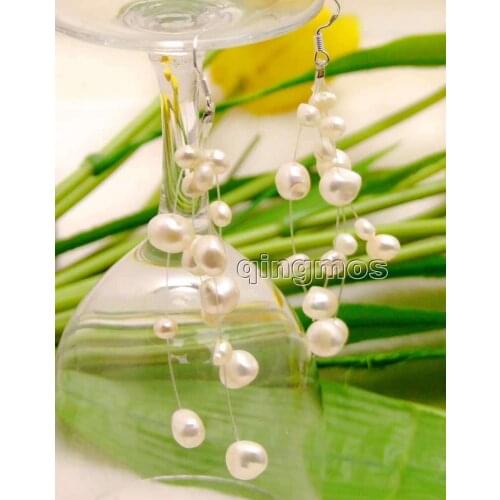 4-9mm BAROQUE White Natural Freshwater Pearl 4 strands 4.5" Starriness Earring-ear475 wholesale/retail Free shipping