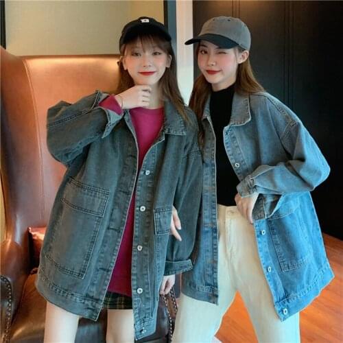 Spring Autumn Vintage Women Denim Jackets 2021 New Korean Style Loose Casual Turn Down Collar Fashion Trend Female Jean Coat