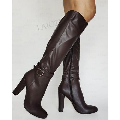 DOHBANER Knee High Boots For women Zip Chunky Thick Heels Boots Handmade Zapatos Mujer Ladies Shoes Woman Big Size 40 44 45 52