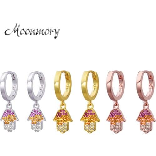 Moonmory Charm 100% 925 Sterling Silver Hand Zircon Drop Earring For Women 2020 Birthday Colorful Evil Eye Hoop Earring Jewelry