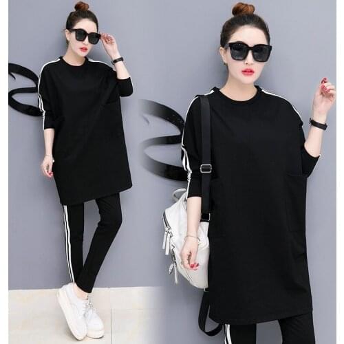 New 2020 spring and autumn black womens long-sleeved T-shirt shirt and pants ladies sportswear two piece set AL221