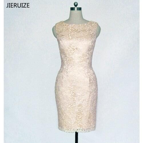 JIERUIZE robe de soiree Champagne Lace Short Evening Dresses Formal Dresses Knee Length Mother of the Bride Dresses abendkleider