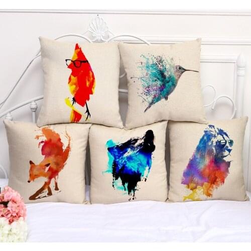 1pc 45x45cm High Quality Linen Abstract Ink Painting Animal Decorative Cushion Cover Throw Pillow Case Chair Seat Pillowcases
