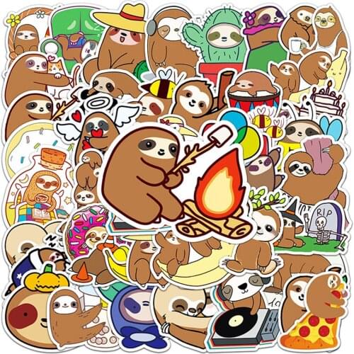 10/30/50PCS Kawaii Sloths Cartoon Stickers Aesthetic Water Bottle Laptop Guitar Fridge Phone Waterproof Graffiti Sticker Kid Toy