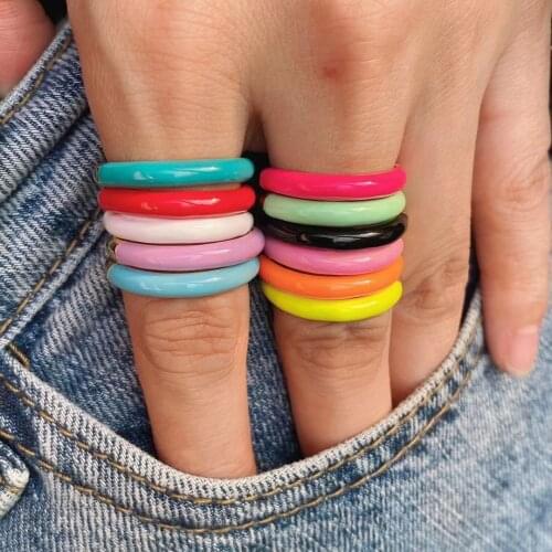 10Pcs 2021 New Colorful Enamel Rings for Women Fashion Simple Open Finger Ring Wholesale Jewelry for Female girls gift