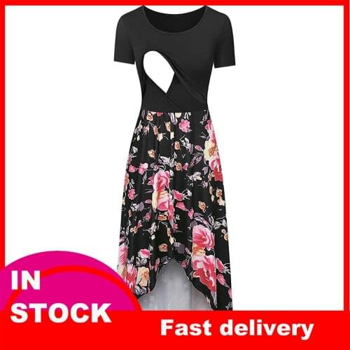 4# Summer Maternity Dress Women Pregnant Short Sleeve Breastfeeding Dress Floral Nursing Dress For Pregnant Clothes Платья 2021