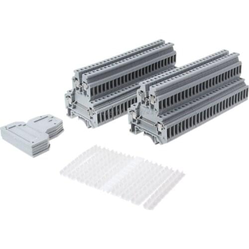 50 Pcs UKK3 DIN Rail Double Level Dual Row Terminal Block 500V 25A 28-12AWG Gray Whosale&Dropship