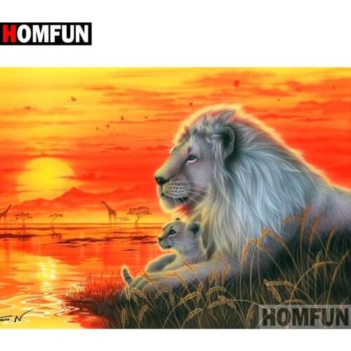 HOMFUN Full Square/Round Drill 5D DIY Diamond Painting "Sunset lion" Embroidery Cross Stitch 3D Home Decor Gift A11632
