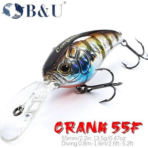 B&U CRANK 55mm 13.5g hot model A+ fishing lure new crankbait 5color for choose dive 2.6-5.2ft,0.8-1.6m fishing tackle hard bait
