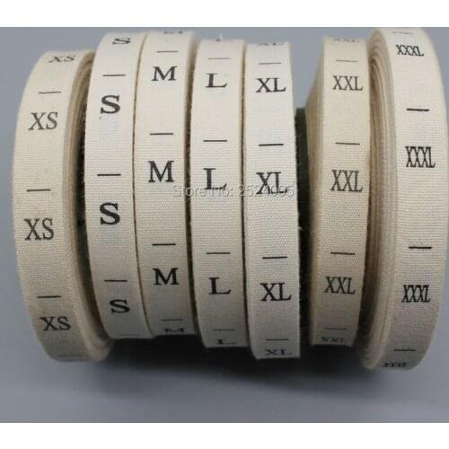 Free shipping garment cotton size label off-white background black letters size tag/clothing cotton printed label 500 pcs a lot