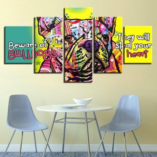 No Framed Psychedelic Colorful French Bulldog 5 Pcs Canvas Picture Print Wall Art Canvas Painting Wall Decor for Living Room