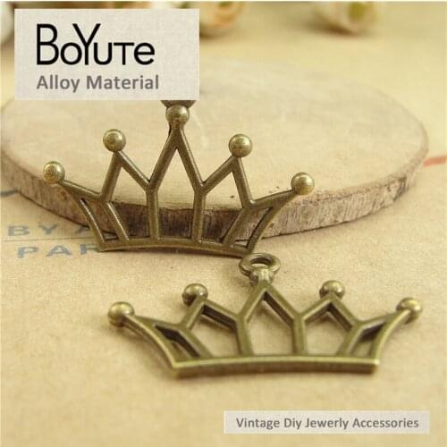 BoYuTe (100 Pieces/Lot) 21*30MM Antique Bronze Plated Zinc Alloy Crown Pendant Charms for Jewelry Making Accessories Diy