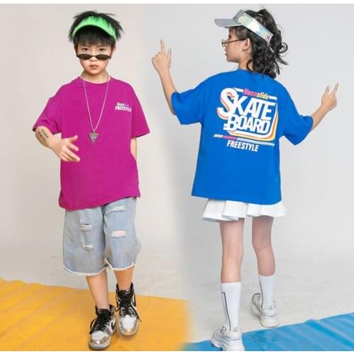 Kids Boys Girls Streetwear Hip Hop Loose Short Sleeve T-shirt Summer Clothing Children Print T Shirt Stage T-shirts Boy