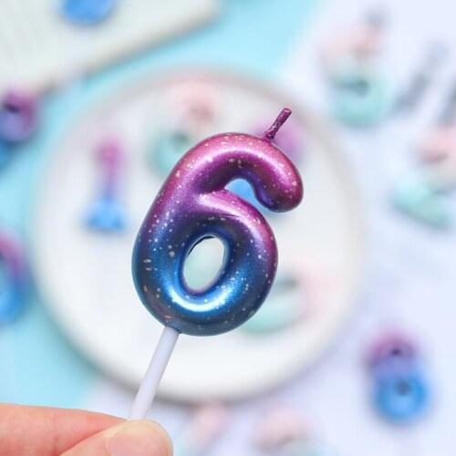 Galaxy sky gradient digital candle powd1234567890 Birthday cake decoration Crown of pearls, champagne and golden digital candles