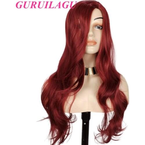 GURUILAGU Wigs for Women Color 99J Synthetic Wig High Temperature Fiber Body Wave Long Wig Women Cosplay Synthetic Hair