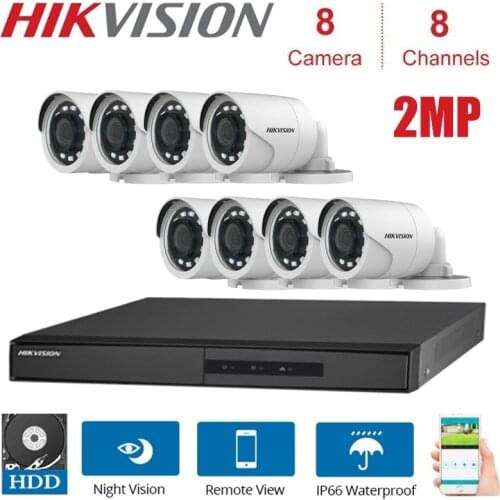 HIKVISION English Version DS-7208HGHI-F1/N 1080P and DS-2CE16D0T-IRF 8CH Indoor and Outdoor Night vision KITS with HDD Optional