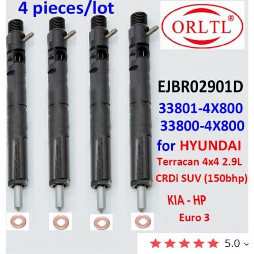 4PC EJBR02901D 33801-4X800 33801 4X800 Common Rail Injector For HYU NDAI KIA - HP Euro 3 Terracan 4x4 2.9L CRDi SUV (150bhp