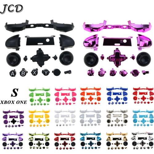 JCD For Xbox One S Plating Replacement Repair Chrome ABXY Dpad Triggers Full Buttons Set Mod Kits for Xbox One S Controller