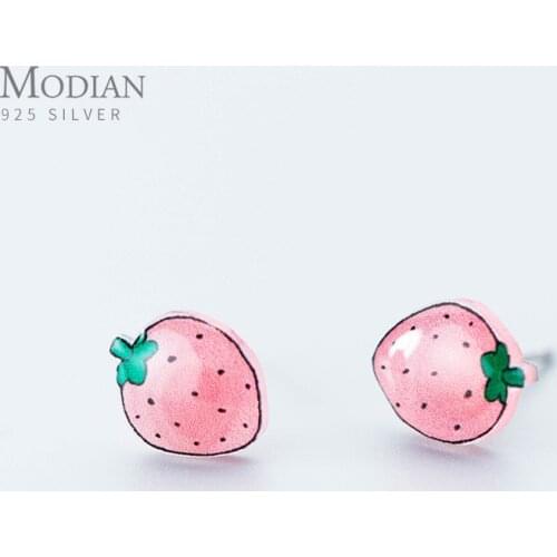 Modian 925 Sterling Silver Cute Minimalism Strawberry Stud Earrings for Women Grils Kids Jewelry Gifts 2020 New Orecchini