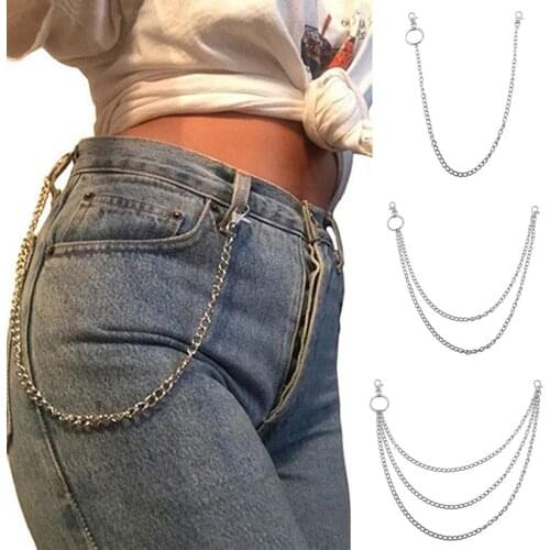 Fashion Women Punk Hip-hop Trendy Belt Waist Chain Multilayer Male body jewelry for Pants Chain Jeans Punk Silver Plated Metal