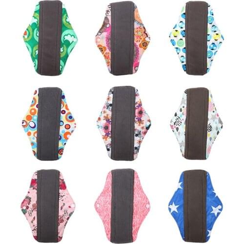 NEW 1pc Washable Sanitary Pads Bamboo Cloth Pads Reusable Serviette Hygienique Cartoon Print Women Menstrual Pads