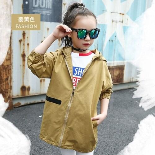 New Pink/ Khaki Trench For Girls Long Sleeve Hooded Outerwear Children Fashion Trench Long Clothing Trincheira Agasalhos