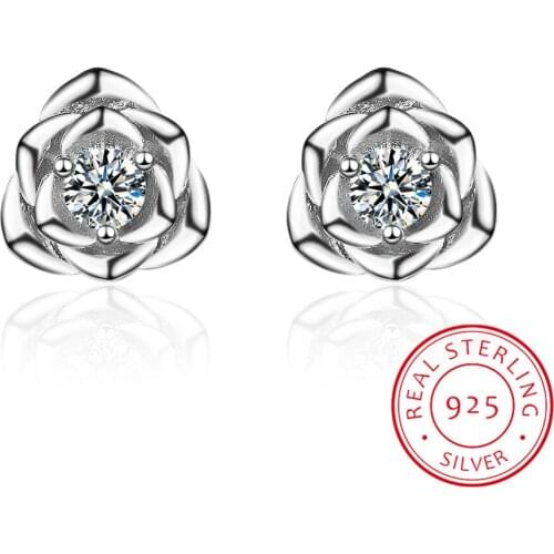 New Arrival Brinco Earrings Cute Jewelry Delicate Girl Women Ear Stud Tiny Cz Rose Flower 925 Sterling Small Minimalist Earring