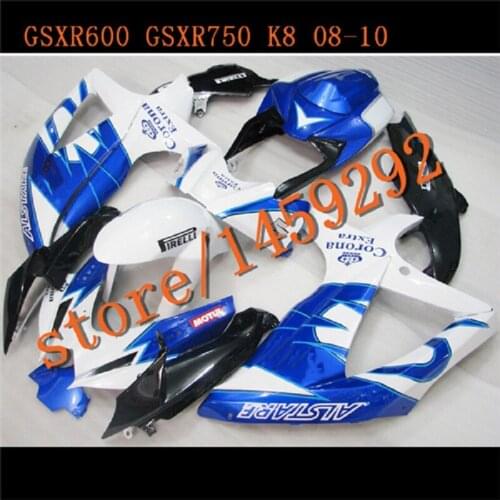 New hot motorcycle fairing kit for suzuki injection gsxr 600 750 08-10 blue white black fairings gsxr600 2008-2010