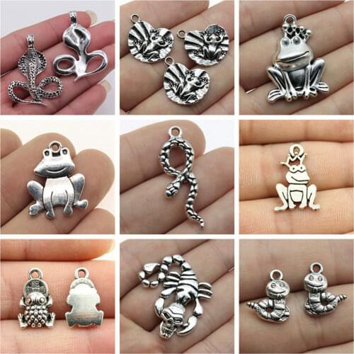 Wholesale Jewelry Lots Frog And Snake Charms Art And Craft For Children Crafts Decoration 15 Pieces